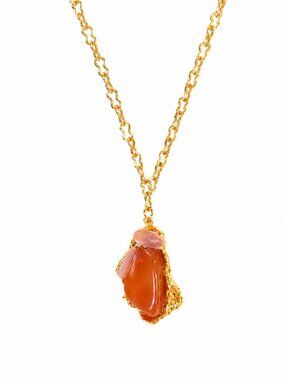 Handmade Gemstone Jewelry Amber Necklace Gold Chain | Natural Amber & Rose Quart